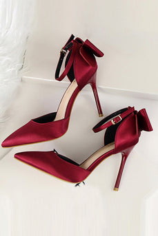 Burgunder Satin Prom Heels mit Bowknot