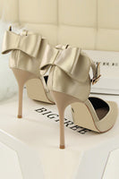 Laden Sie das Bild in den Galerie-Viewer, Burgunder Satin Prom Heels mit Bowknot
