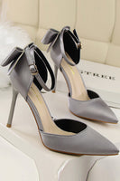 Laden Sie das Bild in den Galerie-Viewer, Burgunder Satin Prom Heels mit Bowknot