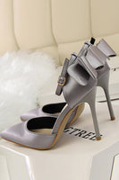 Laden Sie das Bild in den Galerie-Viewer, Burgunder Satin Prom Heels mit Bowknot