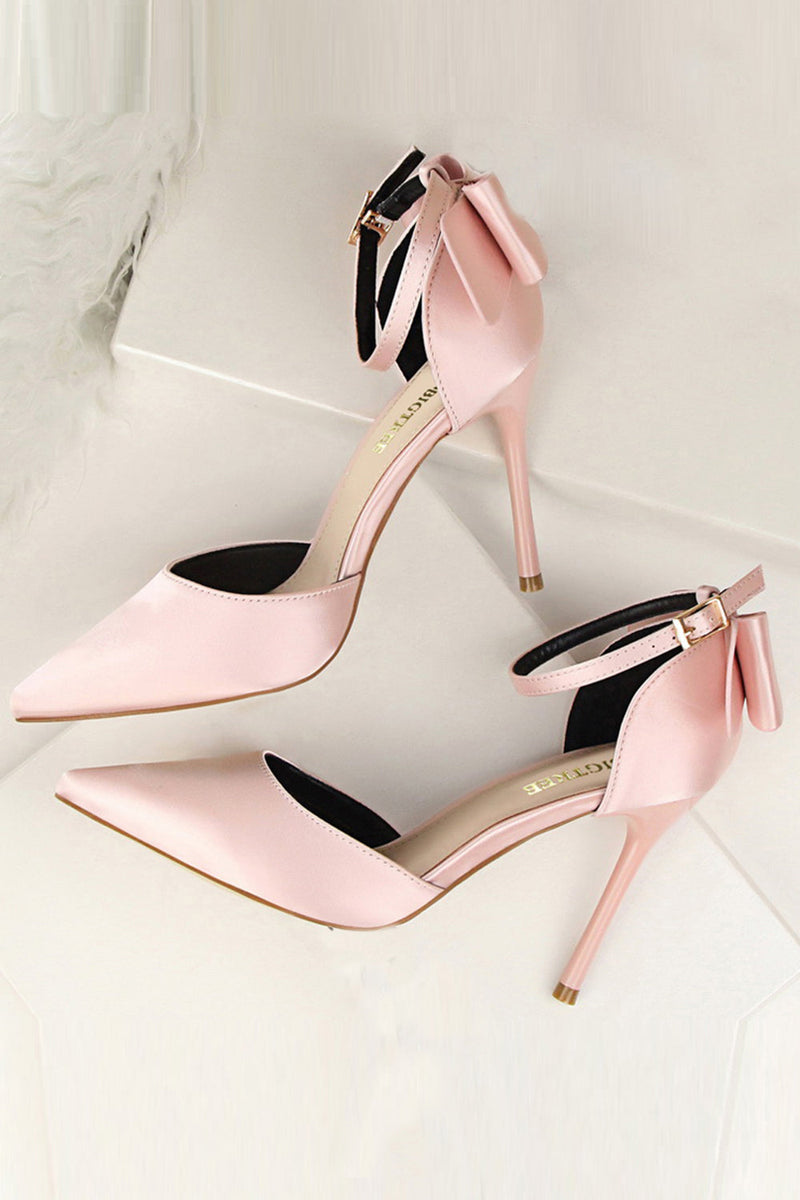Laden Sie das Bild in den Galerie-Viewer, Burgunder Satin Prom Heels mit Bowknot