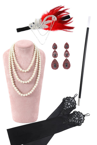 1920er Jahre Rote Kostüm Accessoires Set