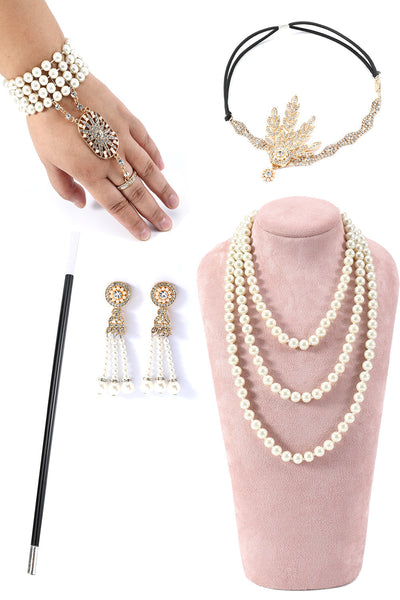Flapper Golden/Silber Accessoires Set aus den 1920er Jahren