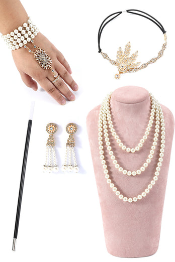 Flapper Golden/Silber Accessoires Set aus den 1920er Jahren