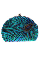 Laden Sie das Bild in den Galerie-Viewer, Peacock Green Beaded Shell Geformte Clutch