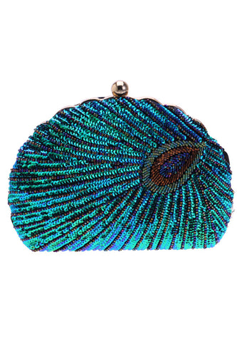 Peacock Green Beaded Shell Geformte Clutch
