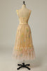 Laden Sie das Bild in den Galerie-Viewer, A Linie Langes Champagner Ballkleid mit Stickere